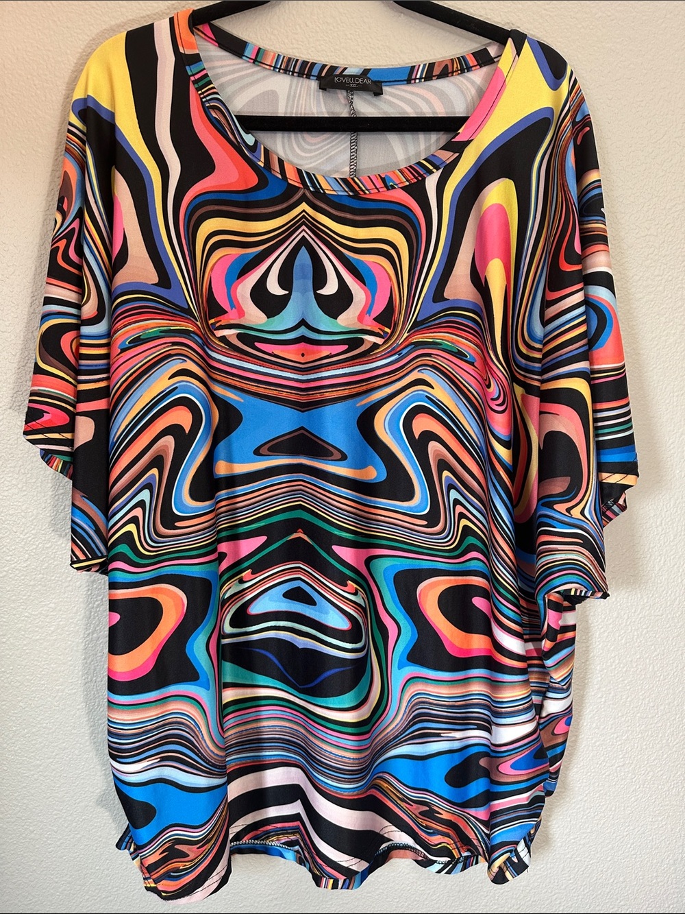 Plus Size 3x Colorful Abstract Print Women's Blouse
